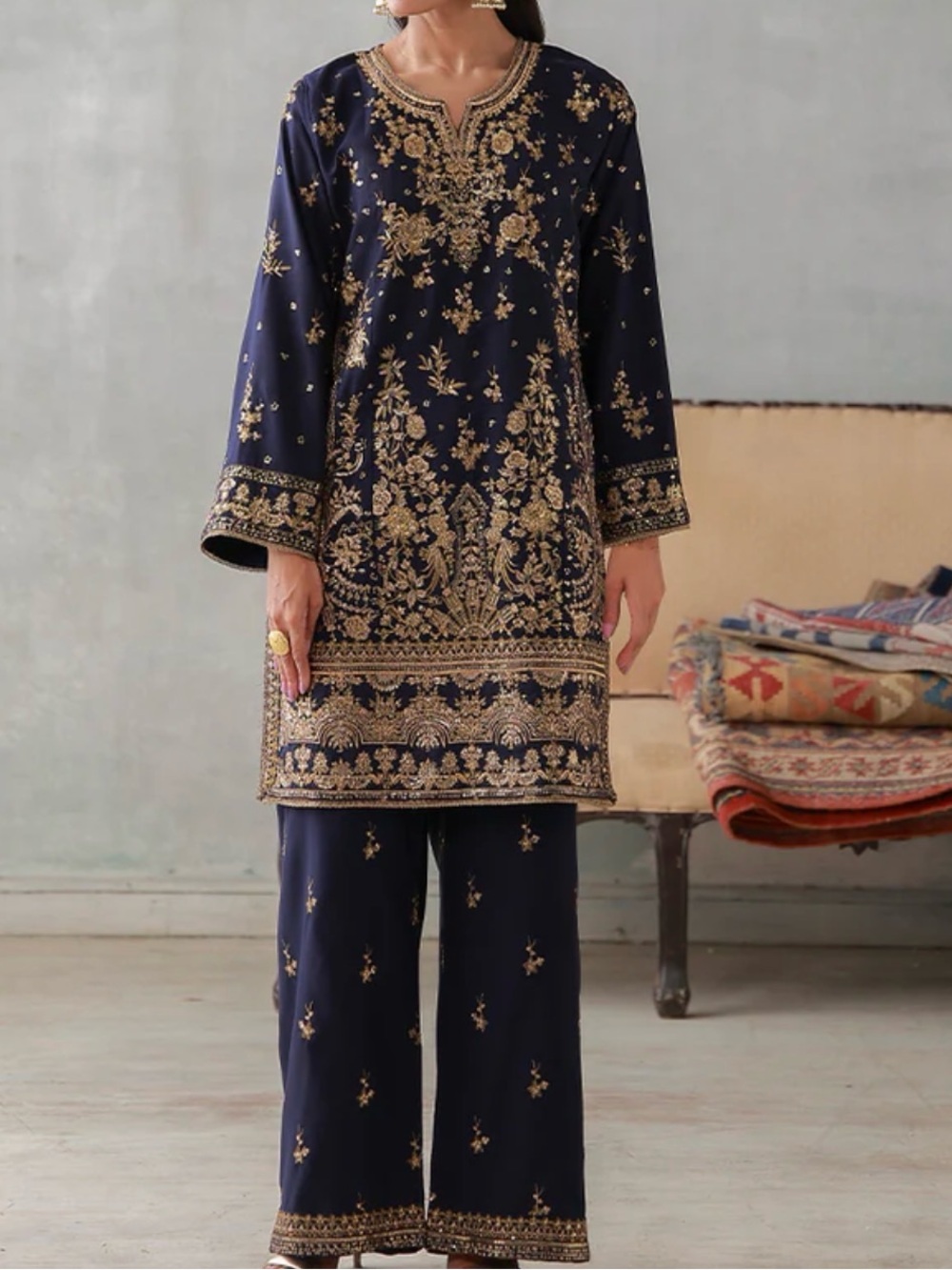 Asim Jofa Embroidered Navy & Gold Women's 2pc